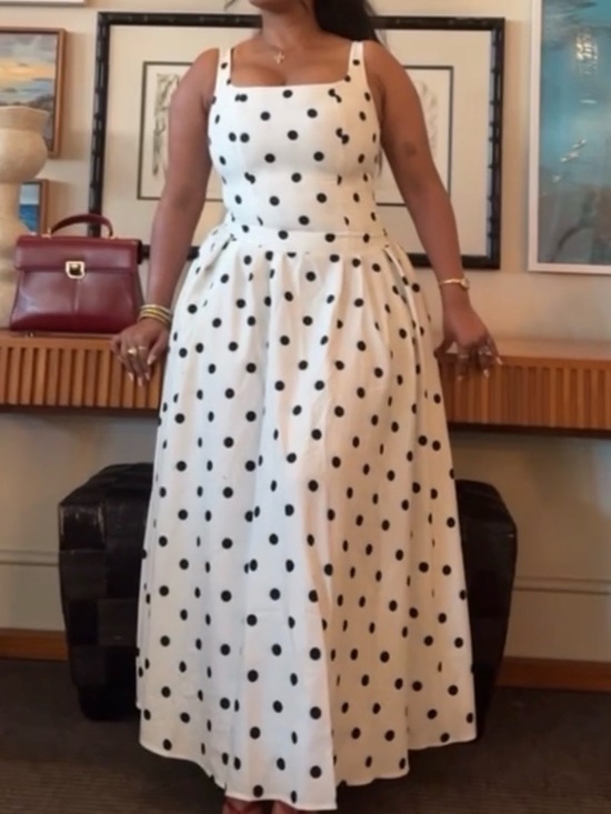 Dresses & Skirts - Classic Polka Dot Square-Neck Maxi Dress - White/Black